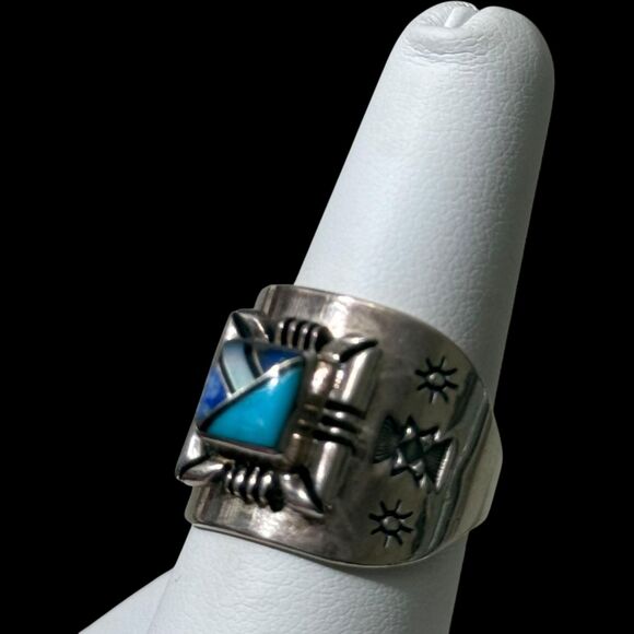 Vintage Carolyn Pollack Q.T. Quoc Turquoise Size 8.25 Sterling Ring - Picture 3 of 4